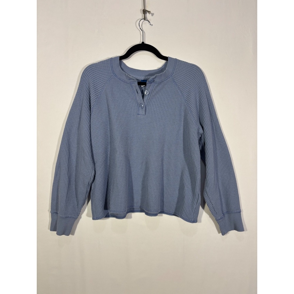 Minimalist Cozy Casual Old Navy Waffle Knit Henley Top Womens Large Blue